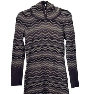 Prana Womens Grey Black Chevron Zigzag Hooded Knit Sweater Dress Size Medium